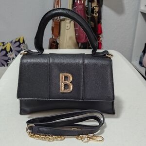 Bebe Black Top-Handle Women’s Bag with Gold 'B' Accent